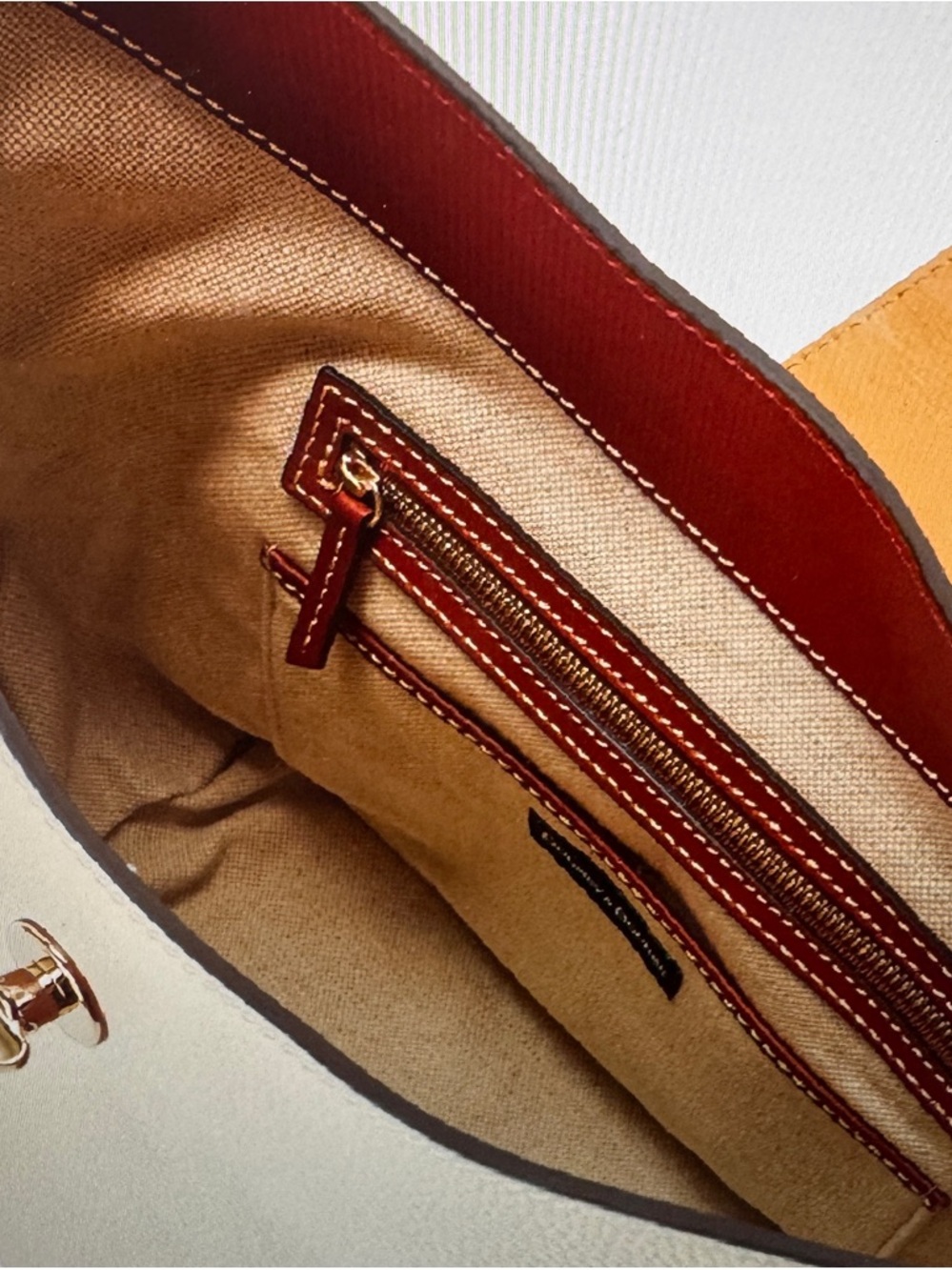 Dooney & Bourke Cream and Brown Leather Hobo with Gold Turn-Lock - Picture 4 of 6